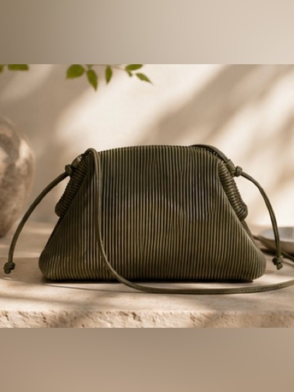 Luxury Pleated Shoulder Bag in Olive Khaki Modern Fashion Handbag